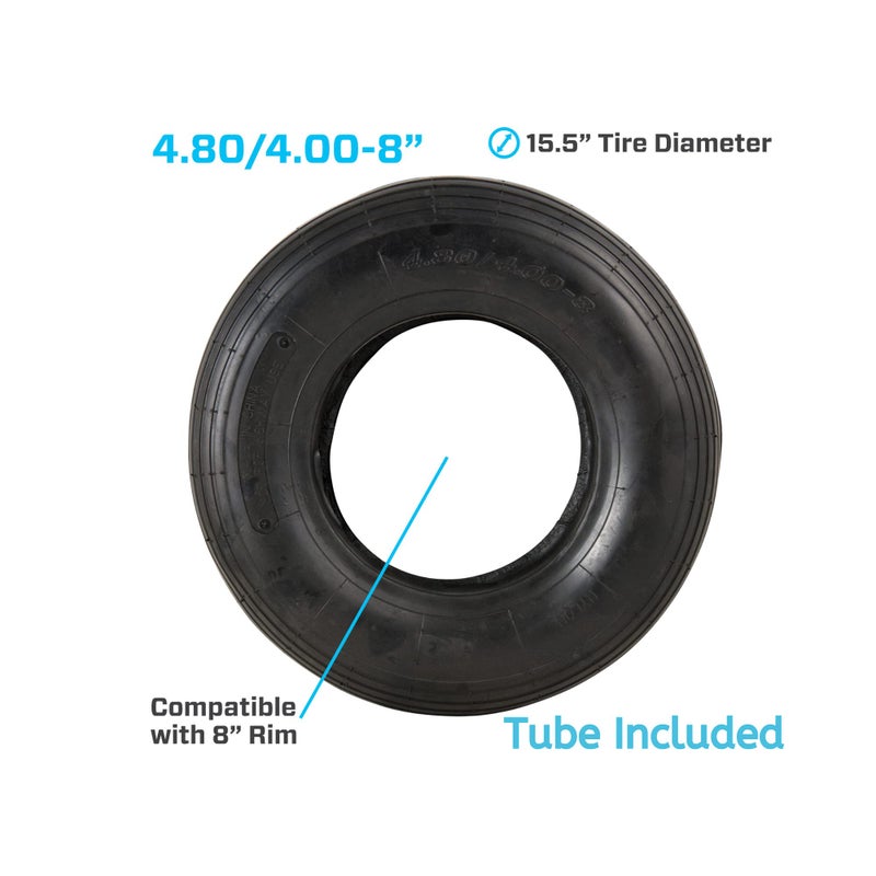 Marathon 4.80/4.00-8" Ribbed Tread Replacement Pneumatic (Air-Filled) Tire and Inner Tube Set, Fits 8-Inch Wheel/Rim, Wheelbarrow/Garden Cart/Lawn & Garden Use, Straight Valve Stem - Image 4